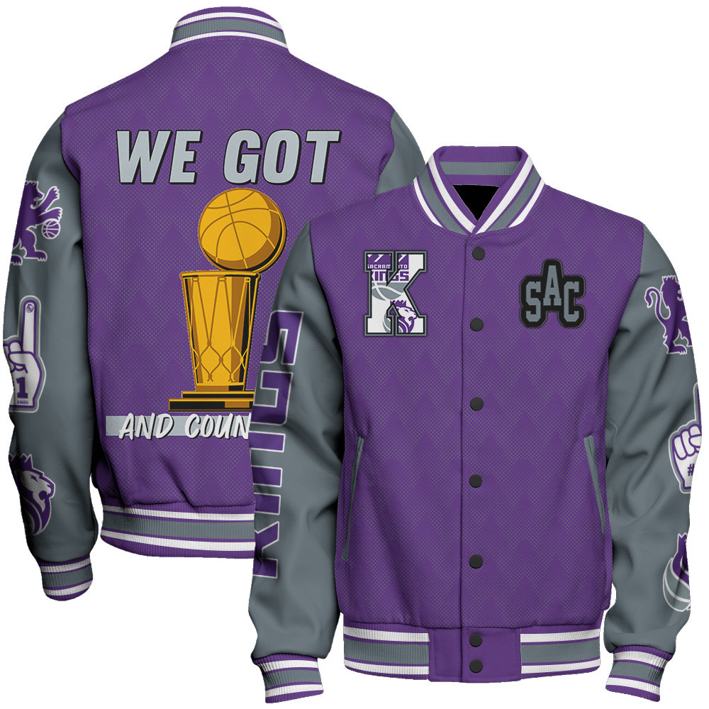 sacramento kings team logo sport pattern trophy baseball varsity jacket baseball jacket all over print etdzx