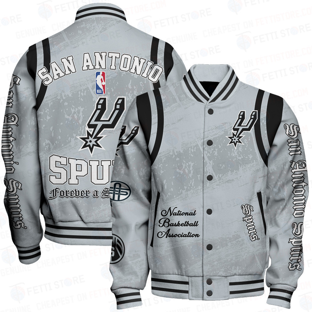 san antonio spurs team logo basketball design print baseball varsity jacket baseball jacket all over print sfat v26 l477w