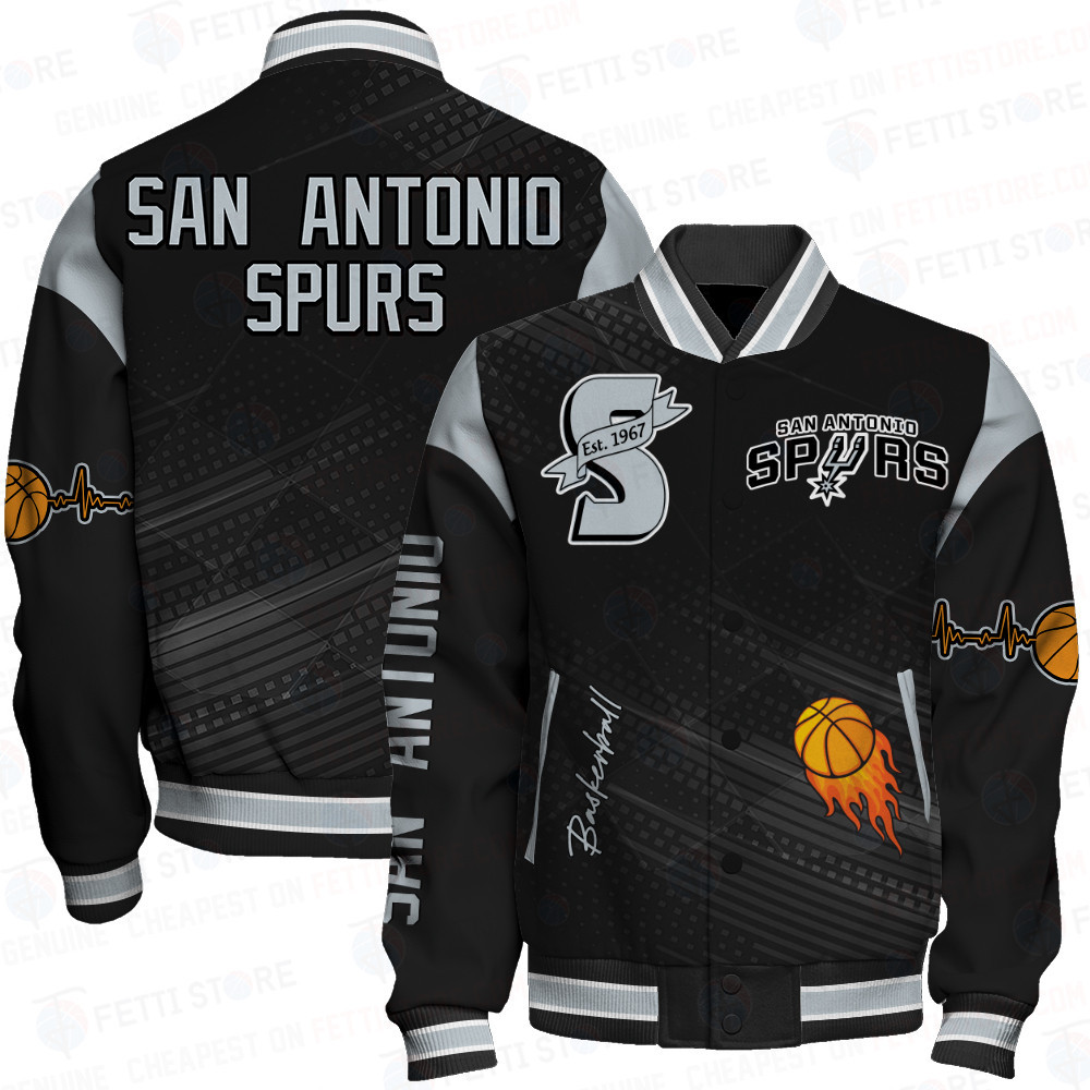 san antonio spurs team logo sport pattern basketball baseball varsity jacket baseball jacket all over print qasbm