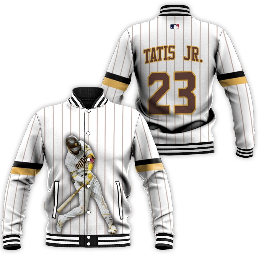 san diego padres fernando tatis jr 23 mlb great player white 3d designed allover gift for padres fans baseball jacket button up zipper hooded all over print mlb kpiwl