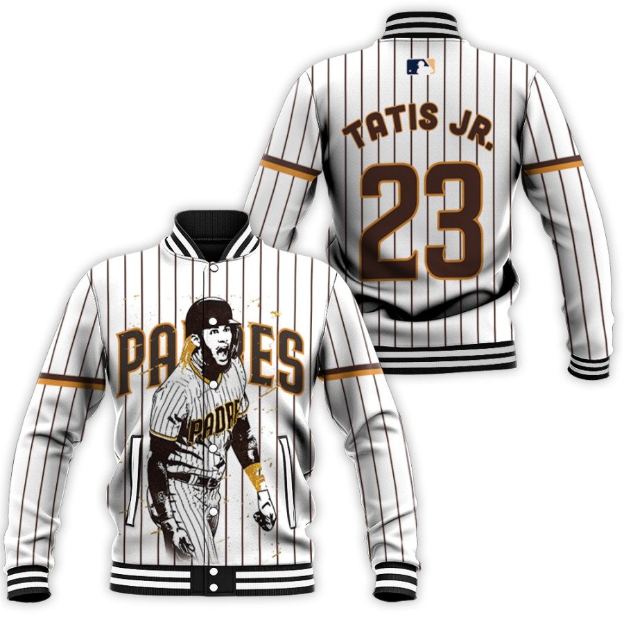 san diego padres fernando tatis jr 23 mlb white home baseball 3 designed allover gift for padres fans baseball jacket button up zipper hooded all over print mlb hlwpy