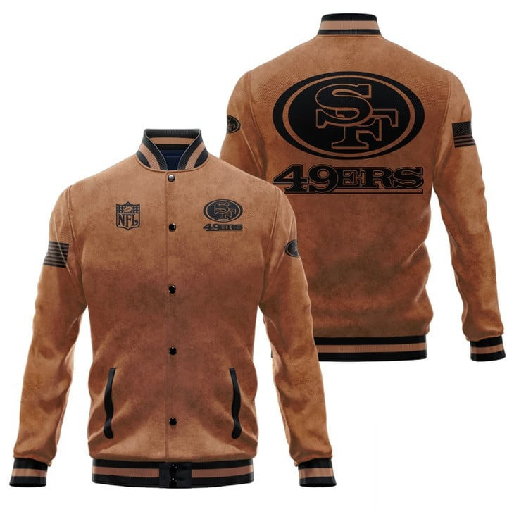 san francisco 49ers 2023 salute to service club baseball jacket baseball varsity jacket baseball jacket all over print brown lheha