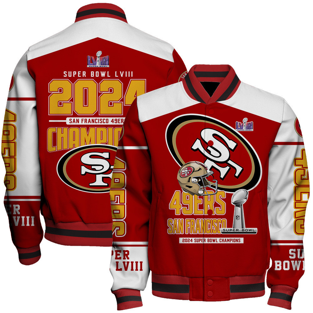 san francisco 49ers 2024 super bowl champions baseball varsity jacket baseball jacket all over print 6twcz