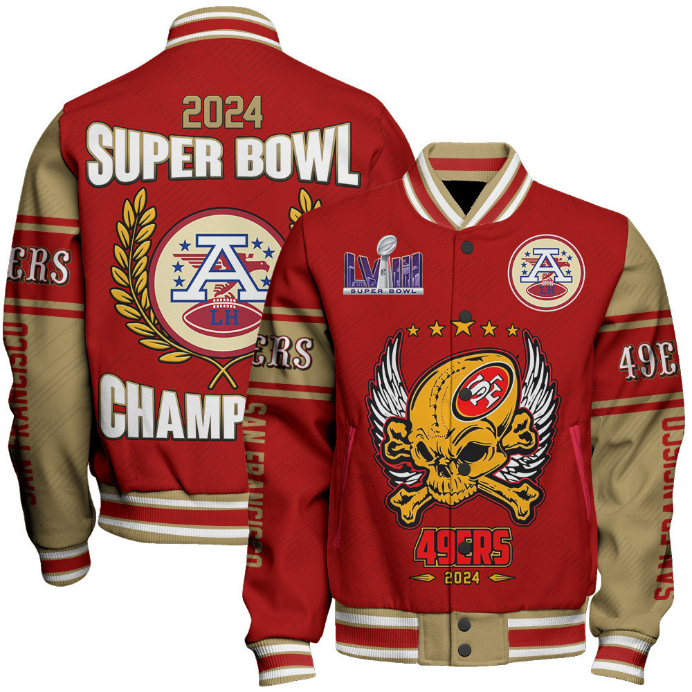 san francisco 49ers 2024 super bowl champions unisex baseball varsity jacket baseball jacket all over print sfat v21 u9bog