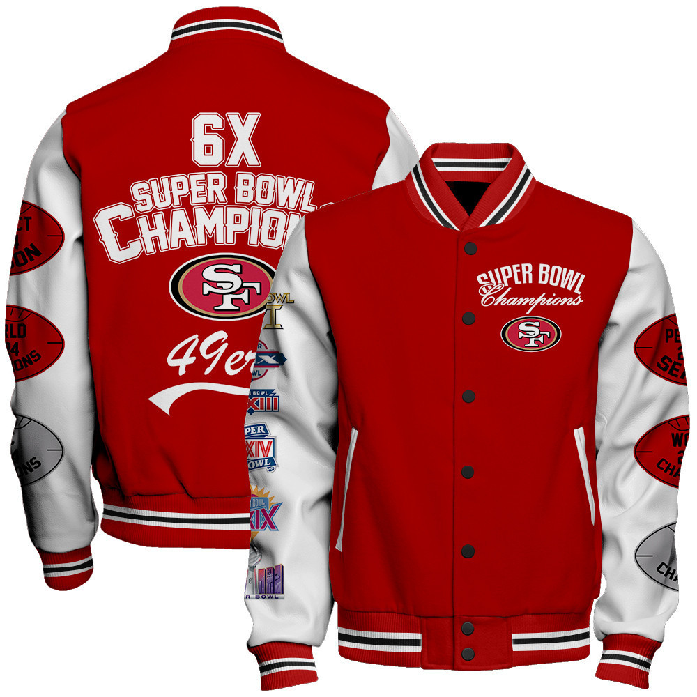 san francisco 49ers 6x champions unisex baseball varsity jacket baseball jacket all over print sfat v8 cdlnh