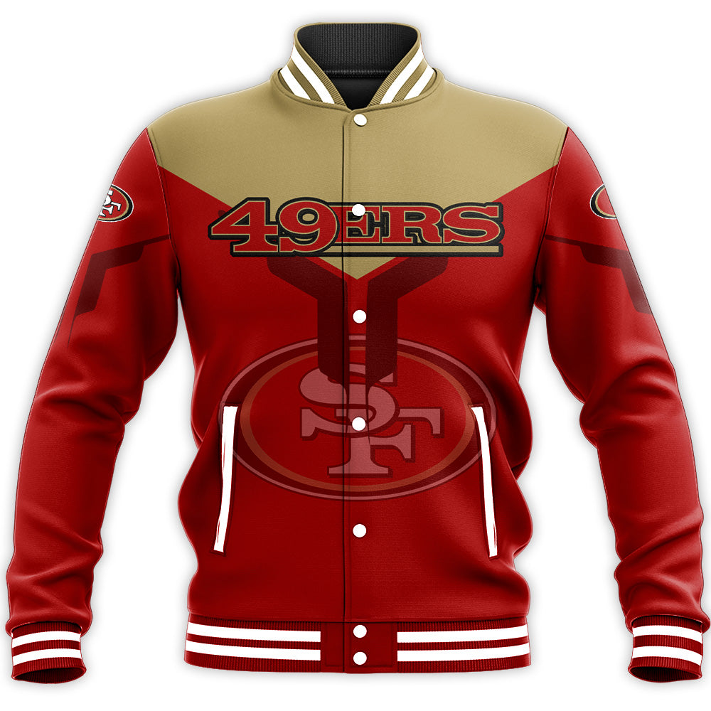 san francisco 49ers baseball jacket button up zipper hooded all over print drinking style nfl uhai8