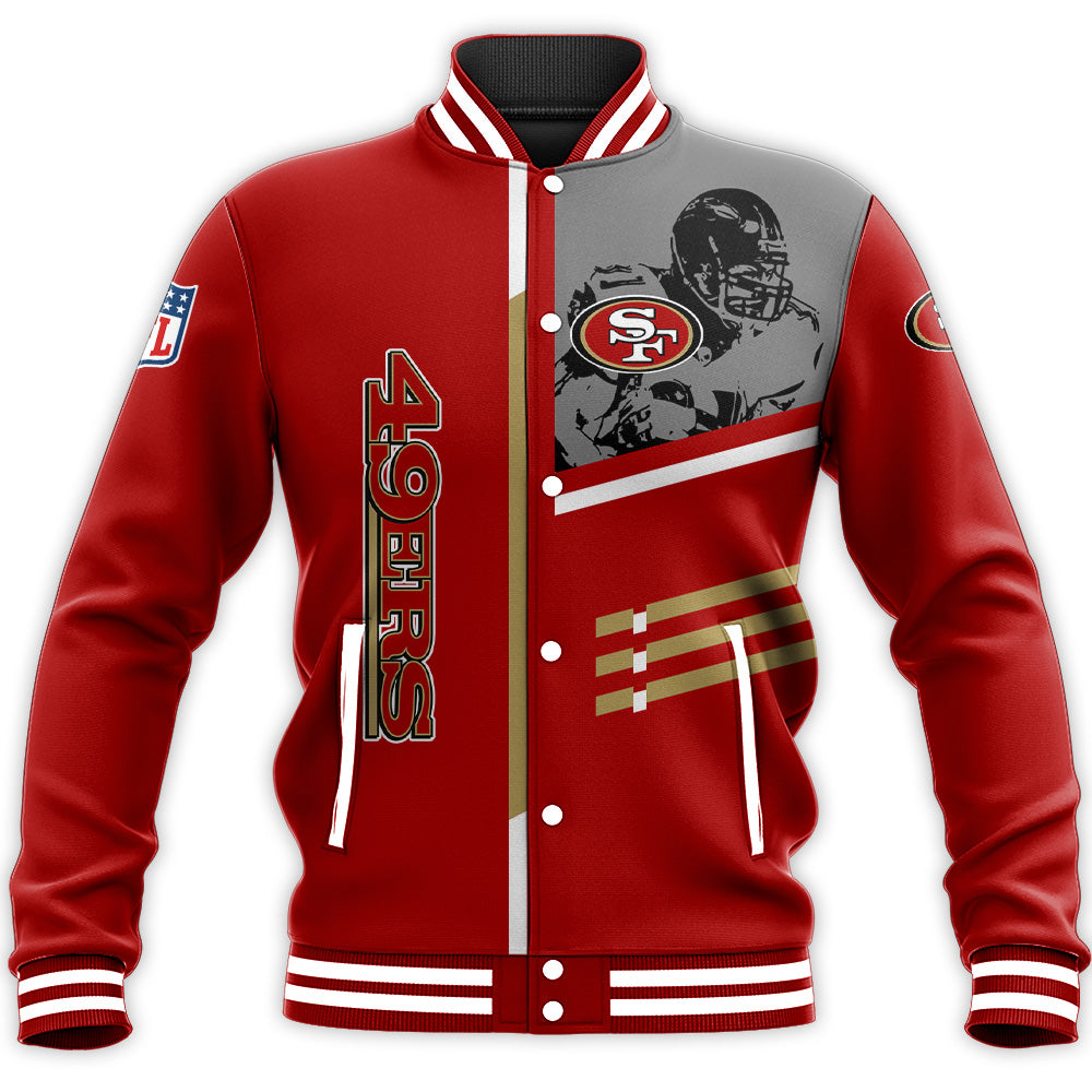 san francisco 49ers baseball jacket button up zipper hooded all over print personalized football for fan nfl h8jmf