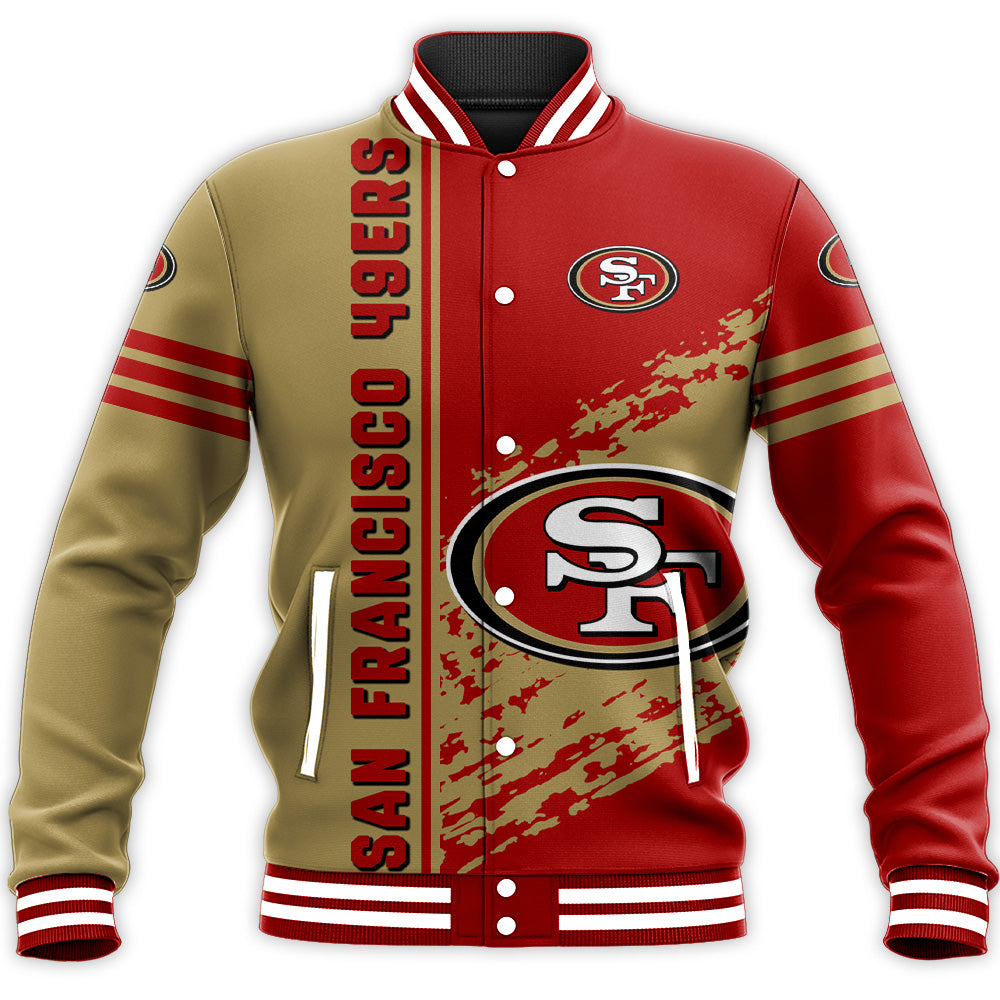 san francisco 49ers baseball jacket button up zipper hooded all over print quarter style nfl gisc6