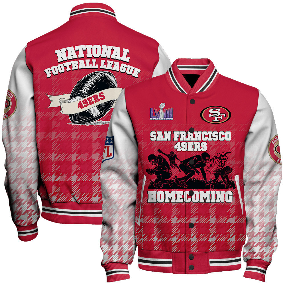 san francisco 49ers lviii home coming baseball varsity jacket baseball jacket all over print lellu