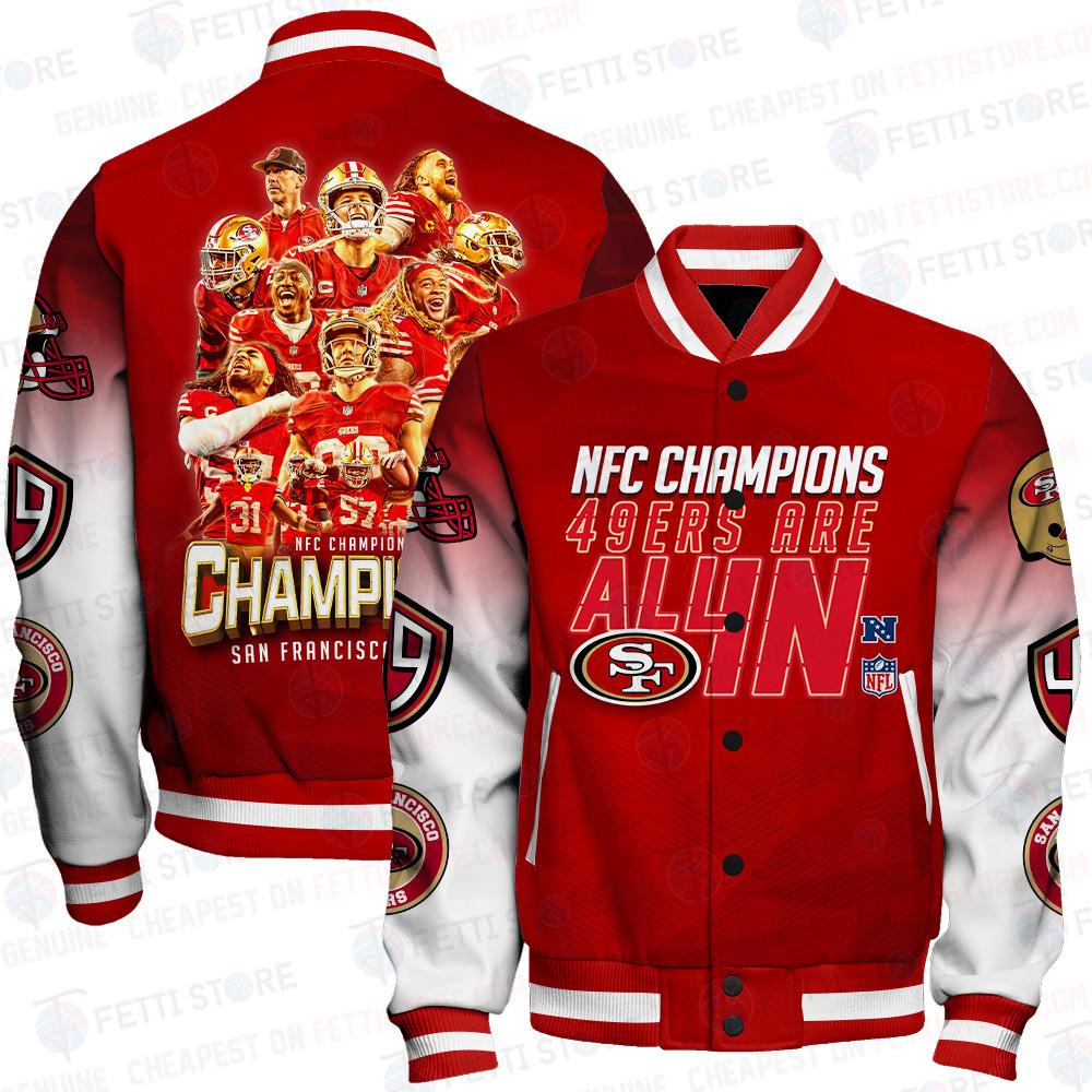 san francisco 49ers nfc champions unisex baseball varsity jacket baseball jacket all over print sfat v6 zrbmu