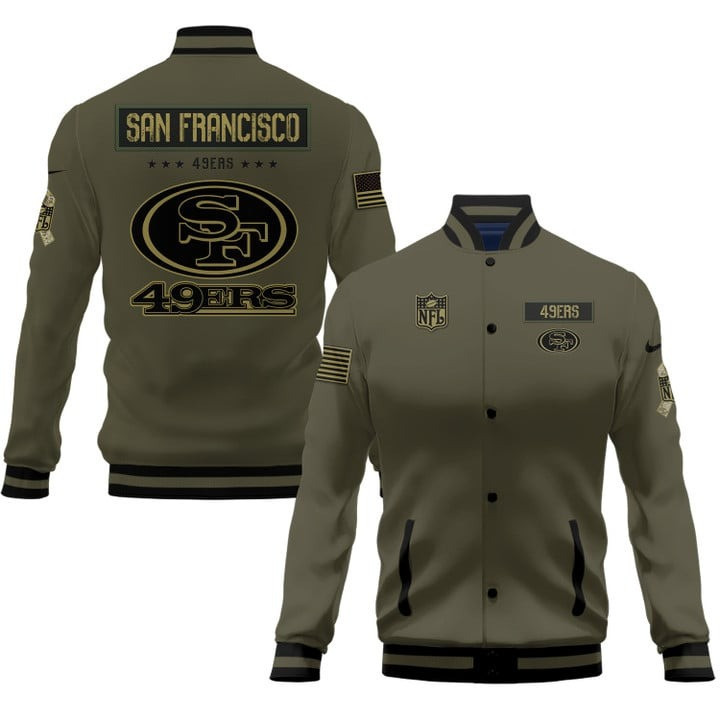 san francisco 49ers nfl 2023 salute to service club baseball jacket baseball varsity jacket baseball jacket all over print green q1lw2