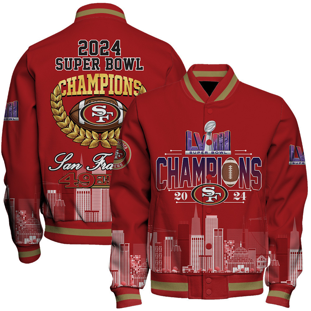 san francisco 49ers nfl 2024 super bowl champions lviii baseball varsity jacket baseball jacket all over print v1 2ulcv