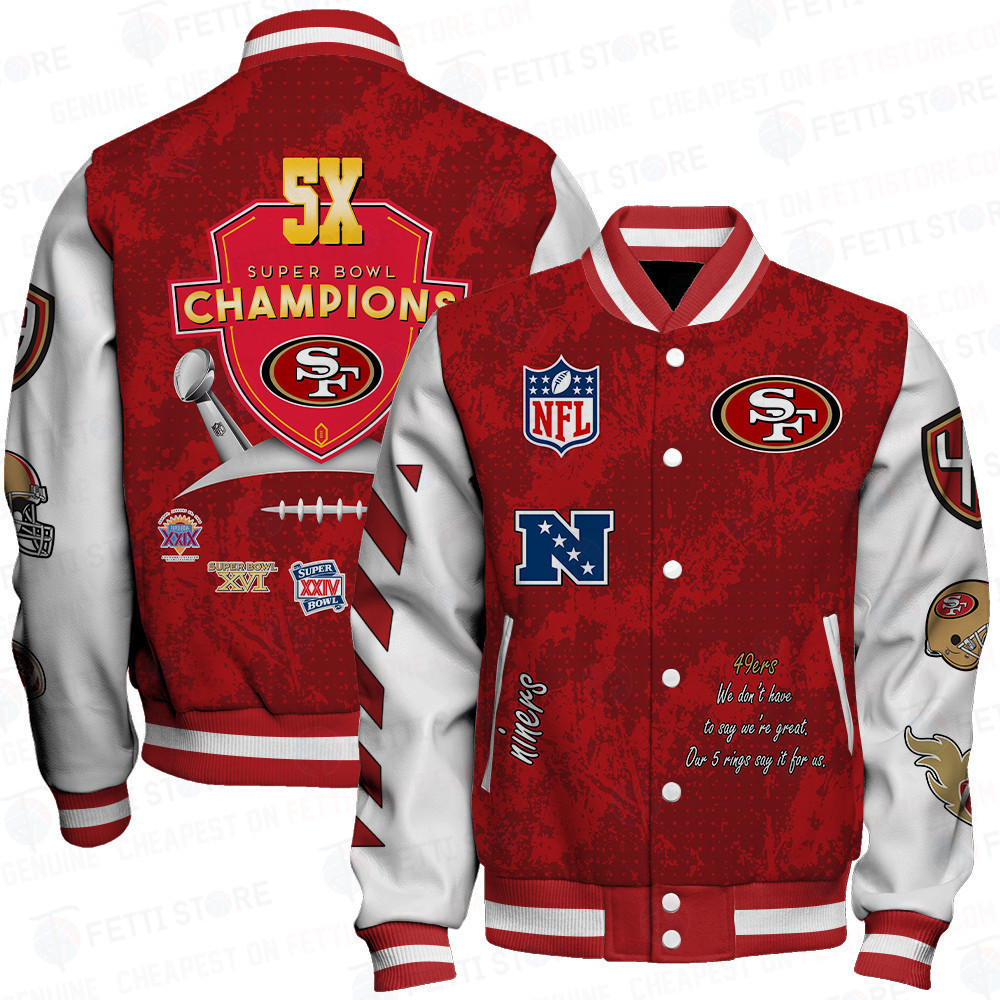 san francisco 49ers nfl 5x champions print baseball varsity jacket baseball jacket all over print sfat v9 fdtc0