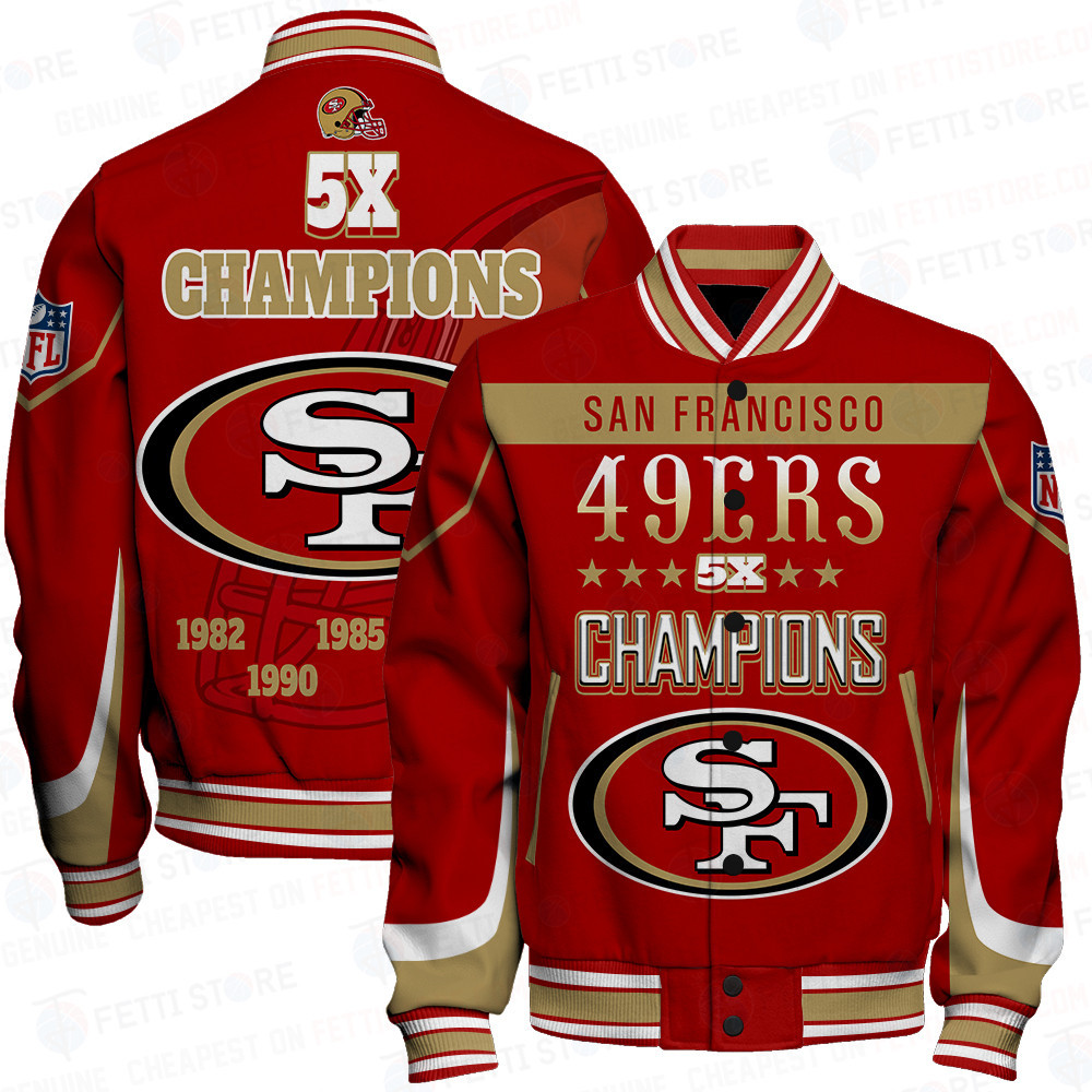 san francisco 49ers nfl 5x champions super bowl nfl baseball varsity jacket baseball jacket all over print stm v7 dxmbq