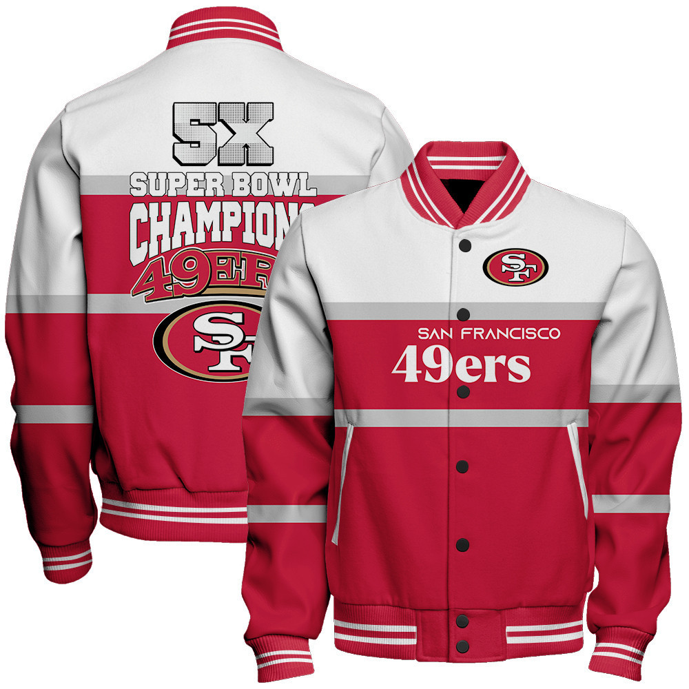 san francisco 49ers nfl 5x super bowl champions design baseball varsity jacket baseball jacket all over print f2zep