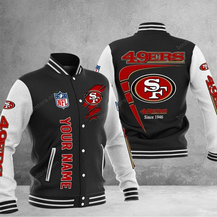 san francisco 49ers nfl baseball varsity jacket baseball jacket all over print v1 black gsoak