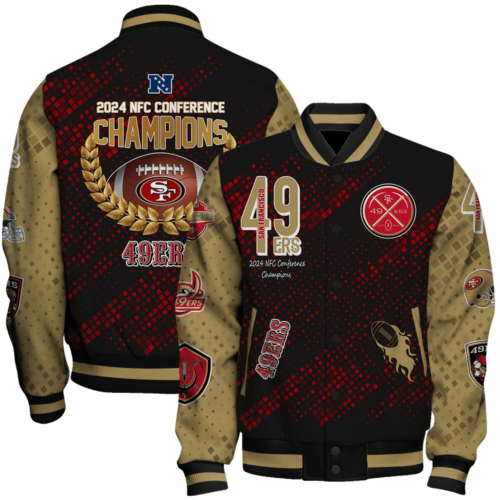 san francisco 49ers nfl division 2024 nfc conference champions unisex baseball varsity jacket baseball jacket all over print tnpdv