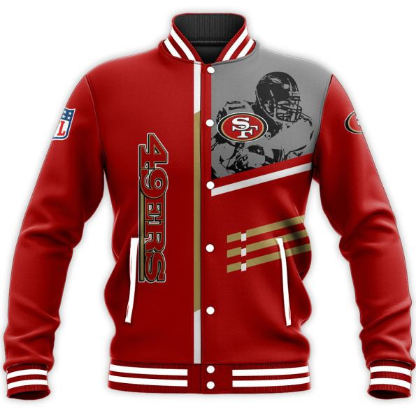 san francisco 49ers nfl football team logo custom name number 3d print baseball varsity jacket baseball jacket all over print 0xxzp