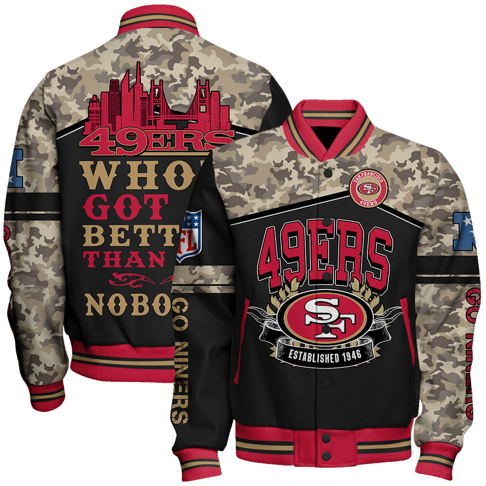 san francisco 49ers nfl go niners nfl baseball varsity jacket baseball jacket all over print w80qw