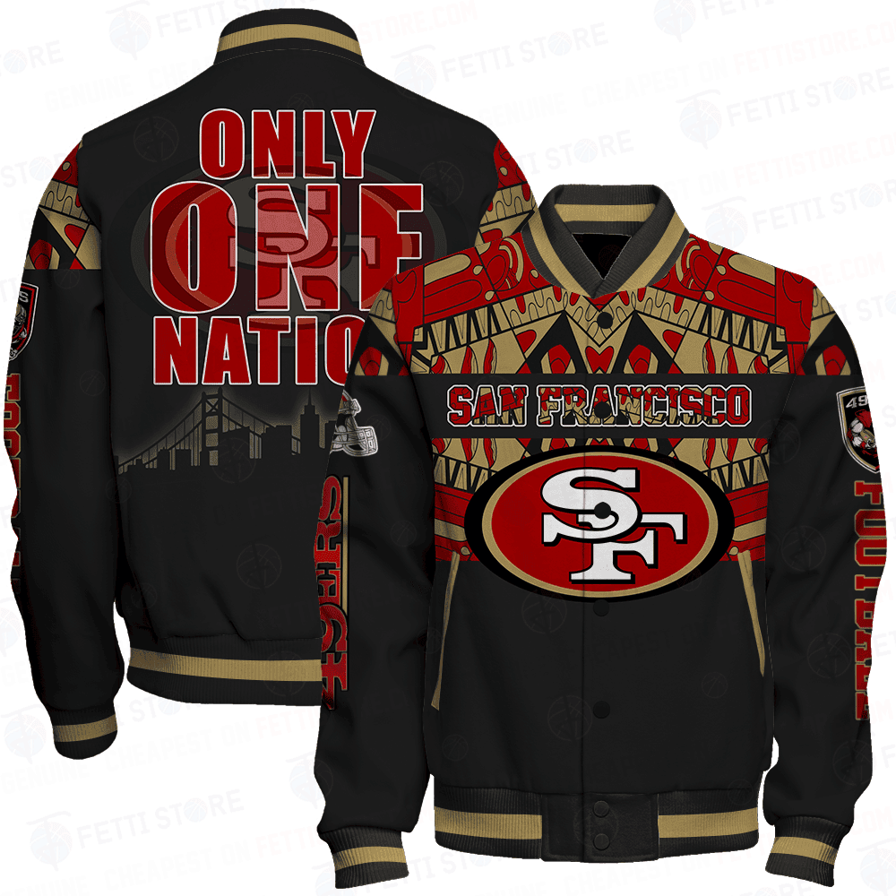 san francisco 49ers nfl only one nation print baseball varsity jacket baseball jacket all over print txy4v