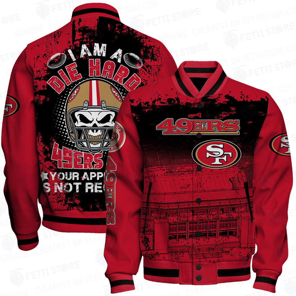 san francisco 49ers nfl skull helmet halloween pattern baseball varsity jacket baseball jacket all over print erz6k