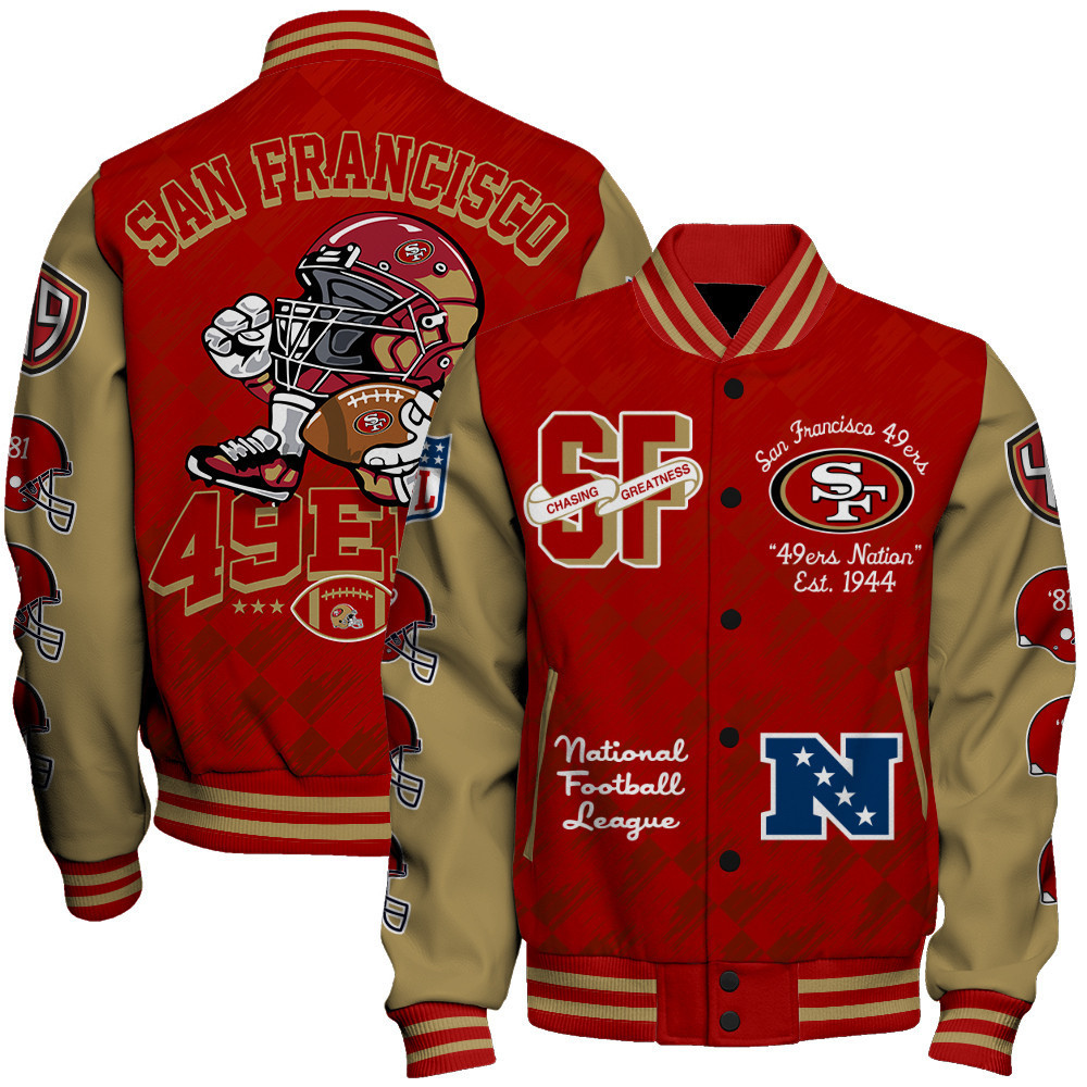 san francisco 49ers nfl unisex baseball varsity jacket baseball jacket all over print sfat v7 wr8n8