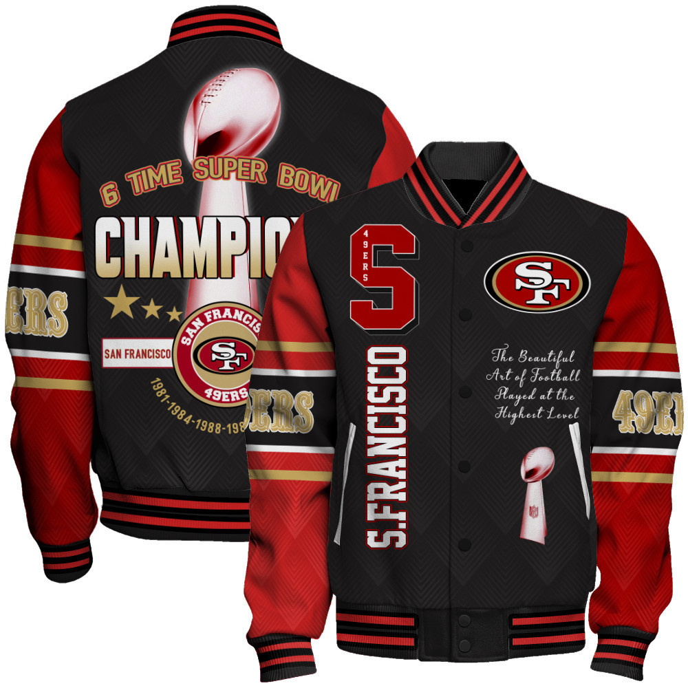 san francisco 49ers six times champions unisex baseball varsity jacket baseball jacket all over print sfat v22 wepz6