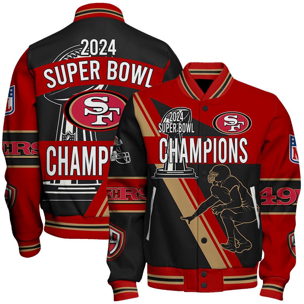 san francisco 49ers super bowl champions unisex baseball varsity jacket baseball jacket all over print sfat v10 gxjcl