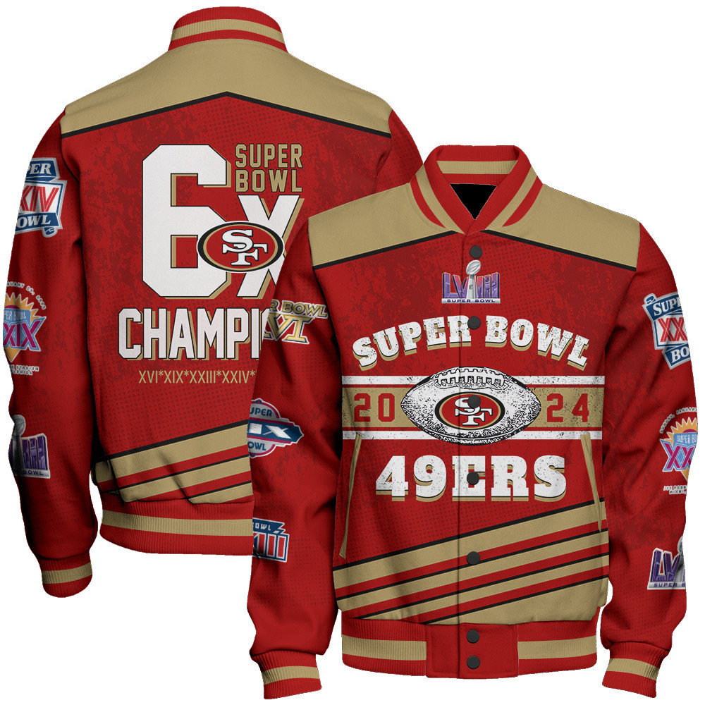 san francisco 49ers super bowl champions unisex baseball varsity jacket baseball jacket all over print sfat v17 6g7in