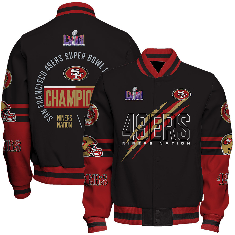 san francisco 49ers super bowl lviii champions nfl niners nation baseball varsity jacket baseball jacket all over print 26rlj