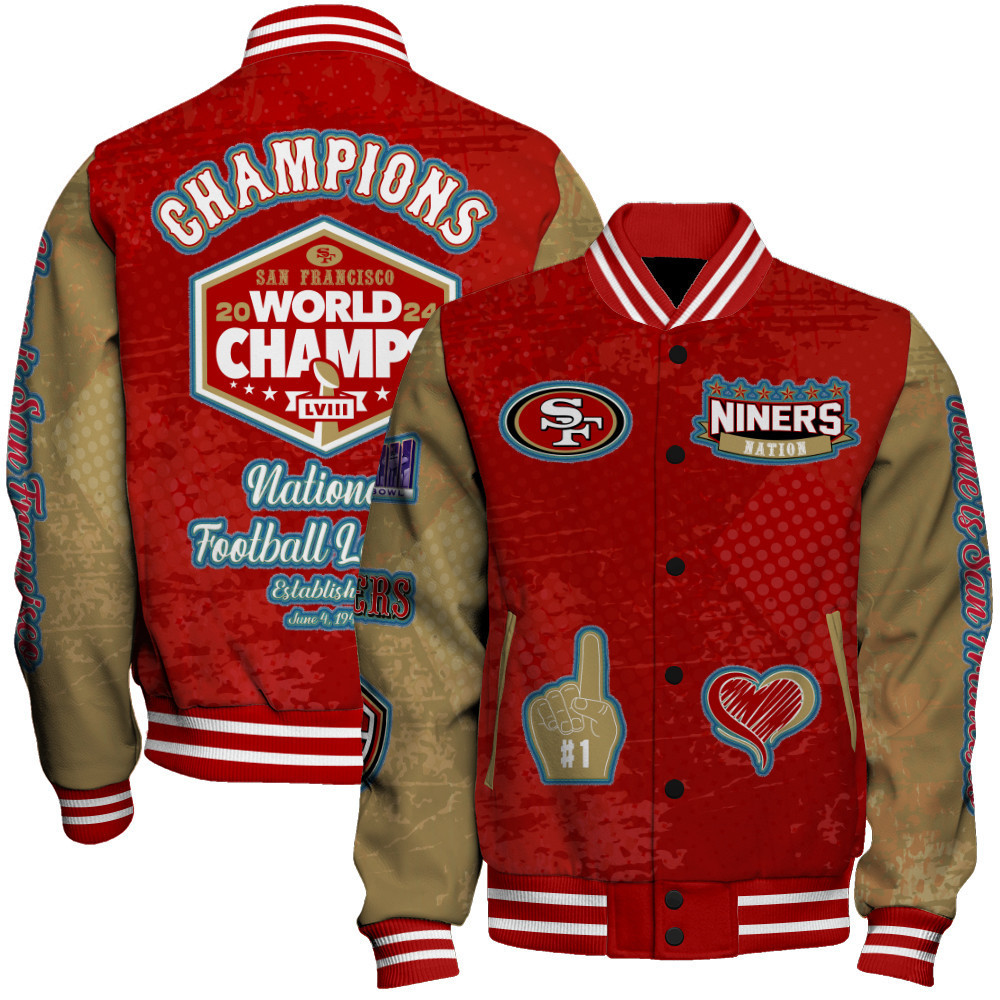 san francisco 49ers super bowl lviii champions unisex baseball varsity jacket baseball jacket all over print sfat v15 mcjsp