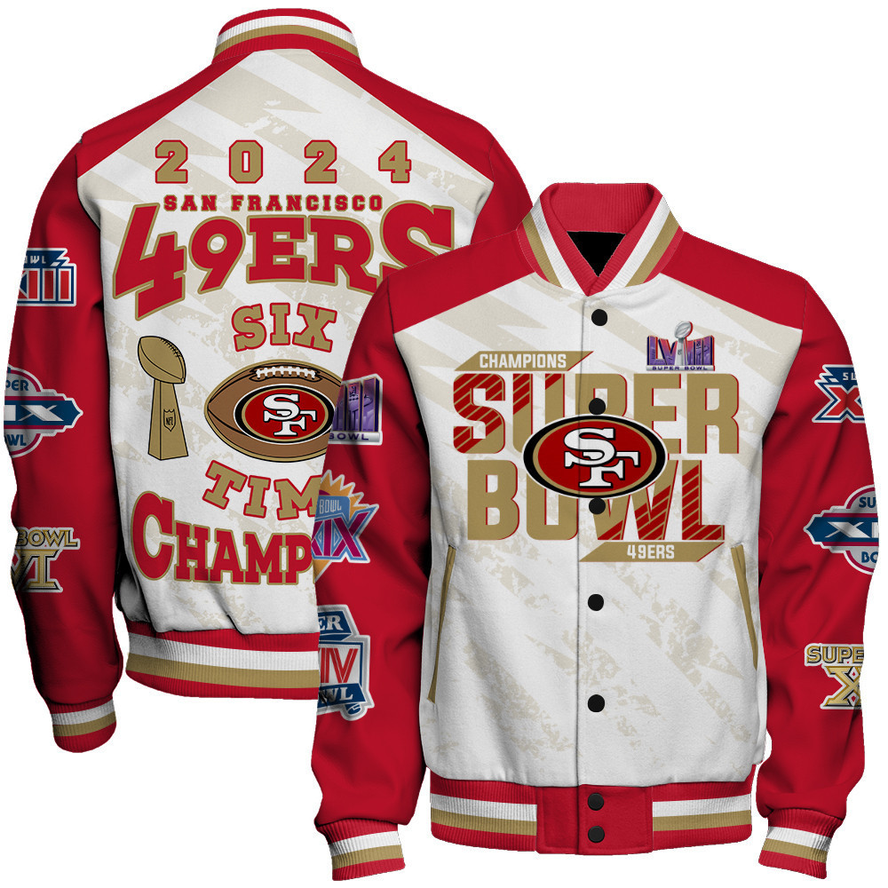 san francisco 49ers super bowl lviii unisex baseball varsity jacket baseball jacket all over print sfat v9 p4syc