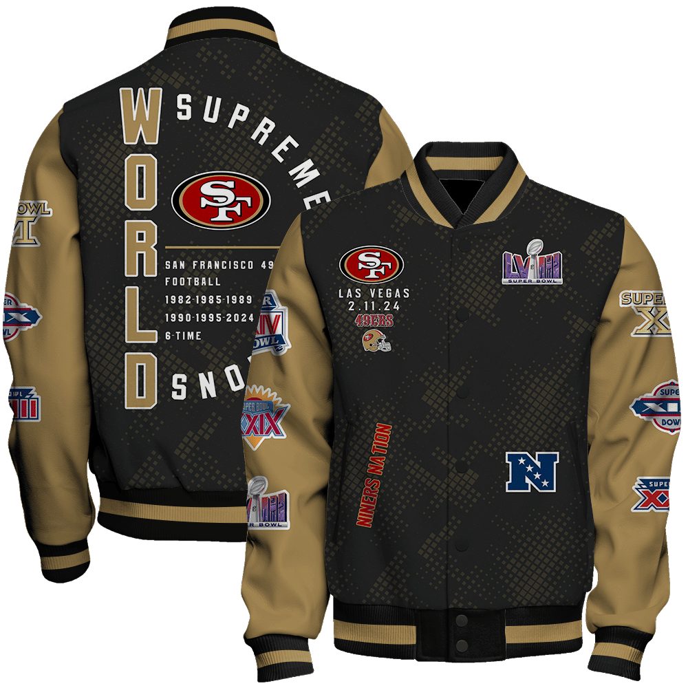 san francisco 49ers world supreme champions nfl niners nation baseball varsity jacket baseball jacket all over print 2kz9h