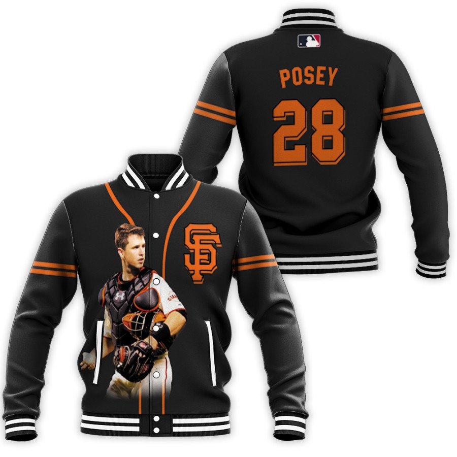 san francisco giants buster posey 28 majestic alternate player 2019 black jersey style gift for giants fans baseball jacket button up zipper hooded all over print mlb dwmqu