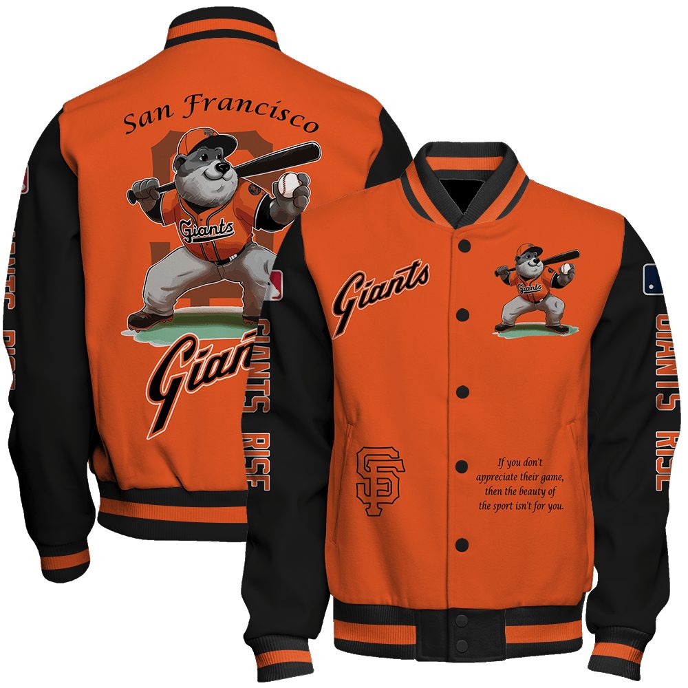 san francisco giants mlb baseball lou seal mascot special design 3d unisex baseball varsity jacket baseball jacket all over print qti7s