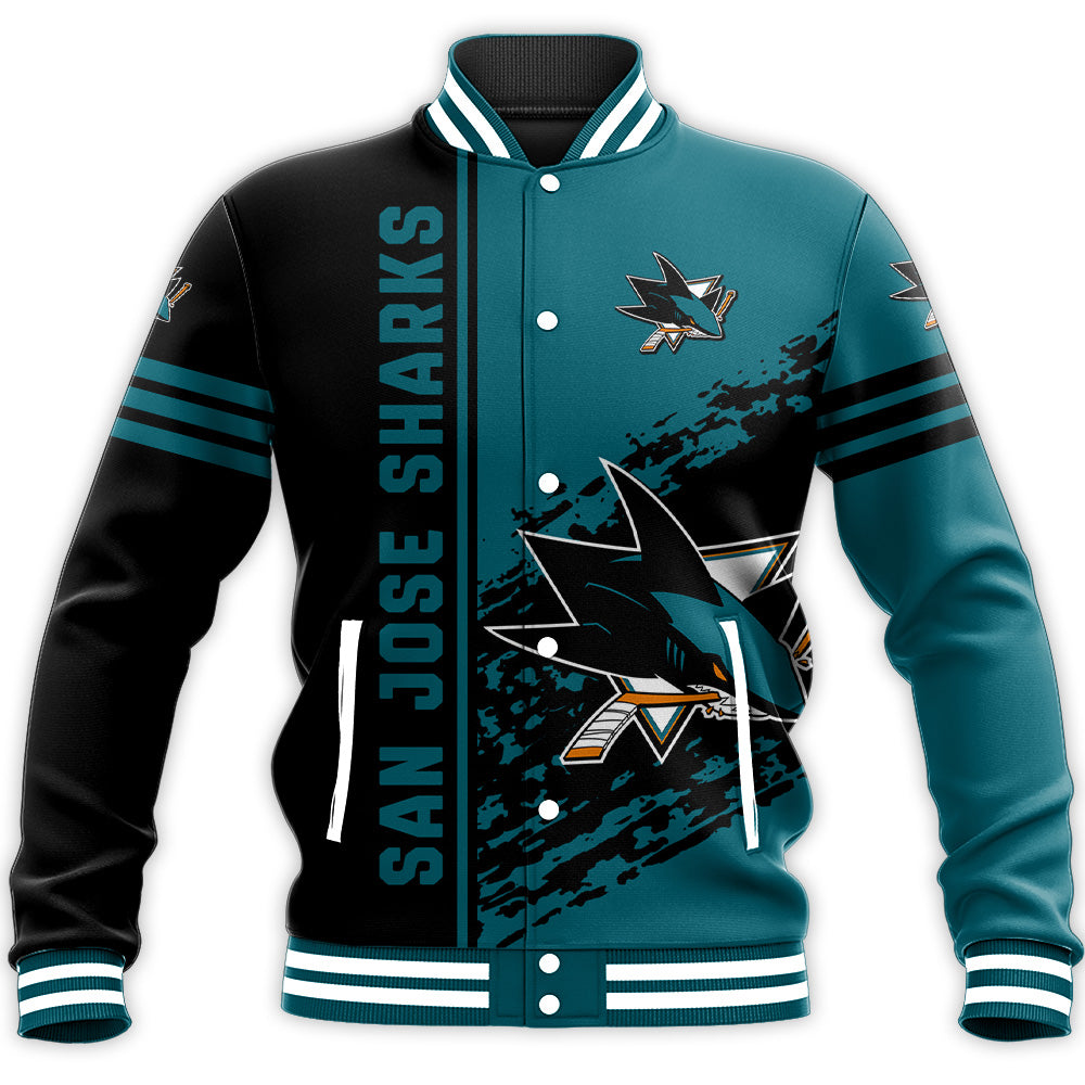 san jose sharks baseball jacket button up zipper hooded all over print quarter style nhl hz4of