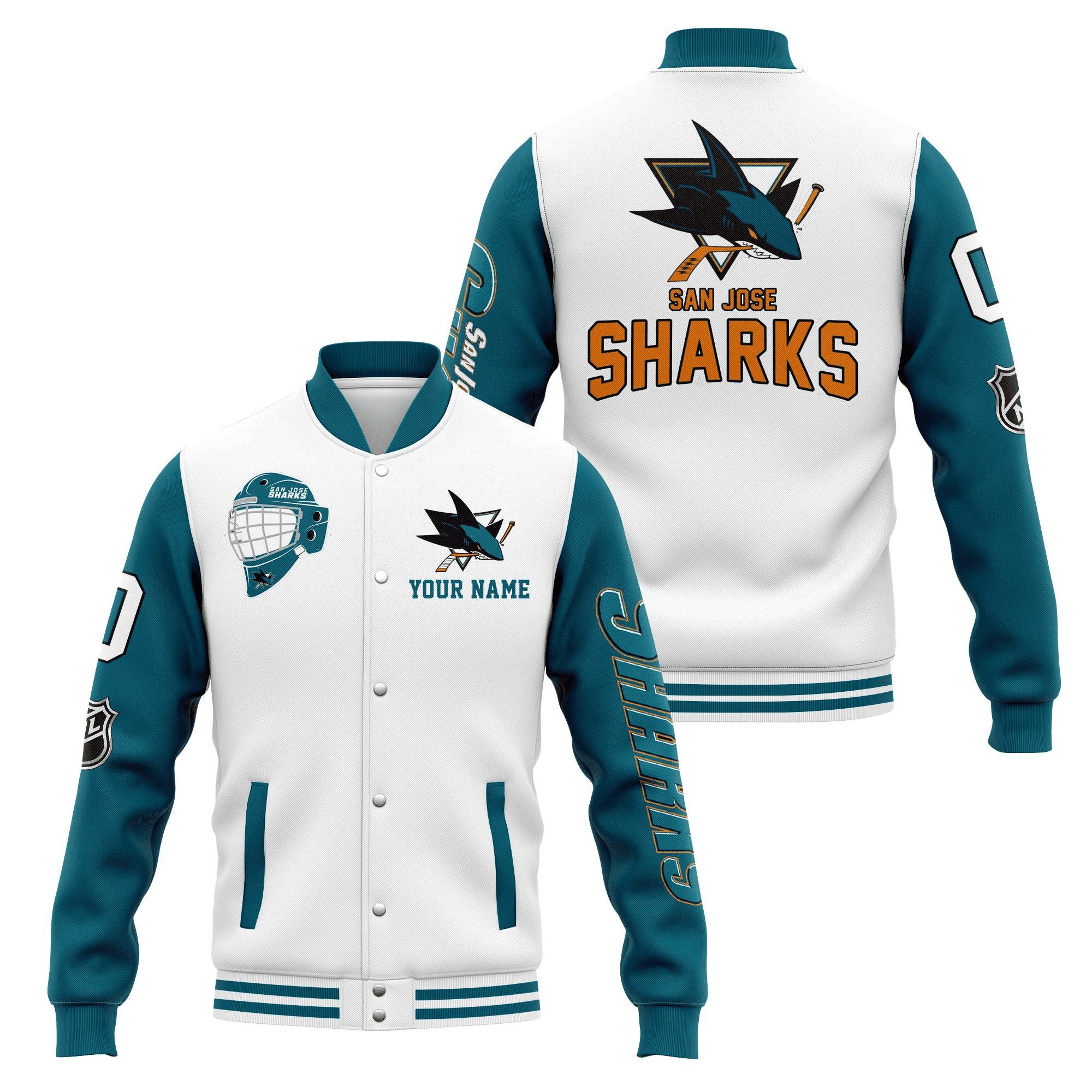 san jose sharks custom name and number nhl baseball baseball varsity jacket baseball jacket all over print tbkdp