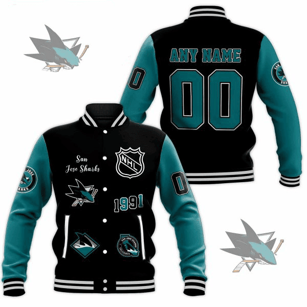 san jose sharks nhl custom name and number baseball varsity jacket baseball jacket all over print 9dqeg