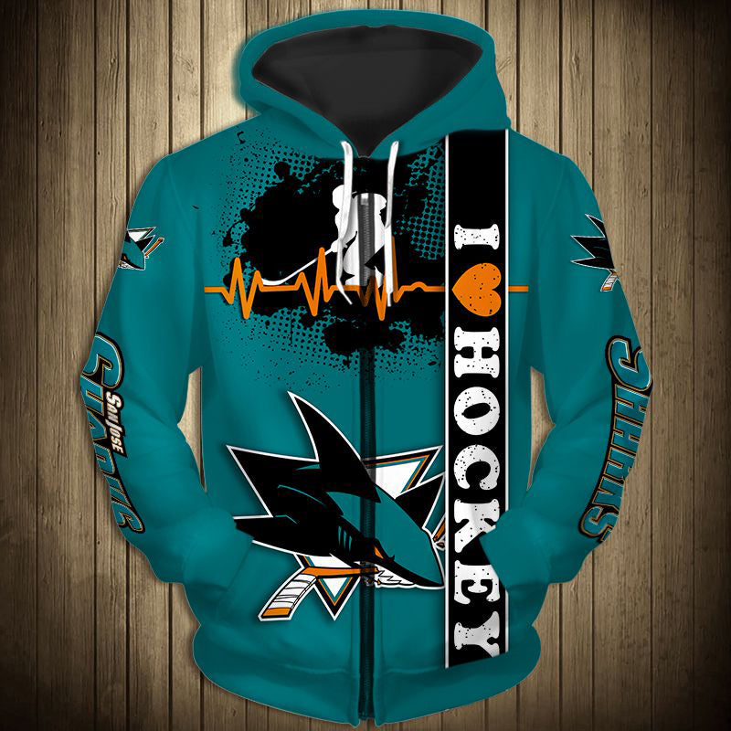 san jose sharks zip up hoodie heart beats nhl for men and women 9034 lbnxy