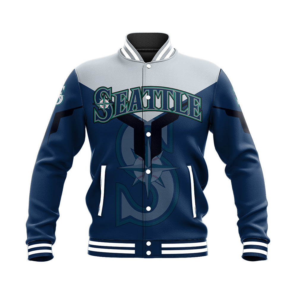 seattle mariners baseball jacket button up zipper hooded all over print drinking style mlb 0rber