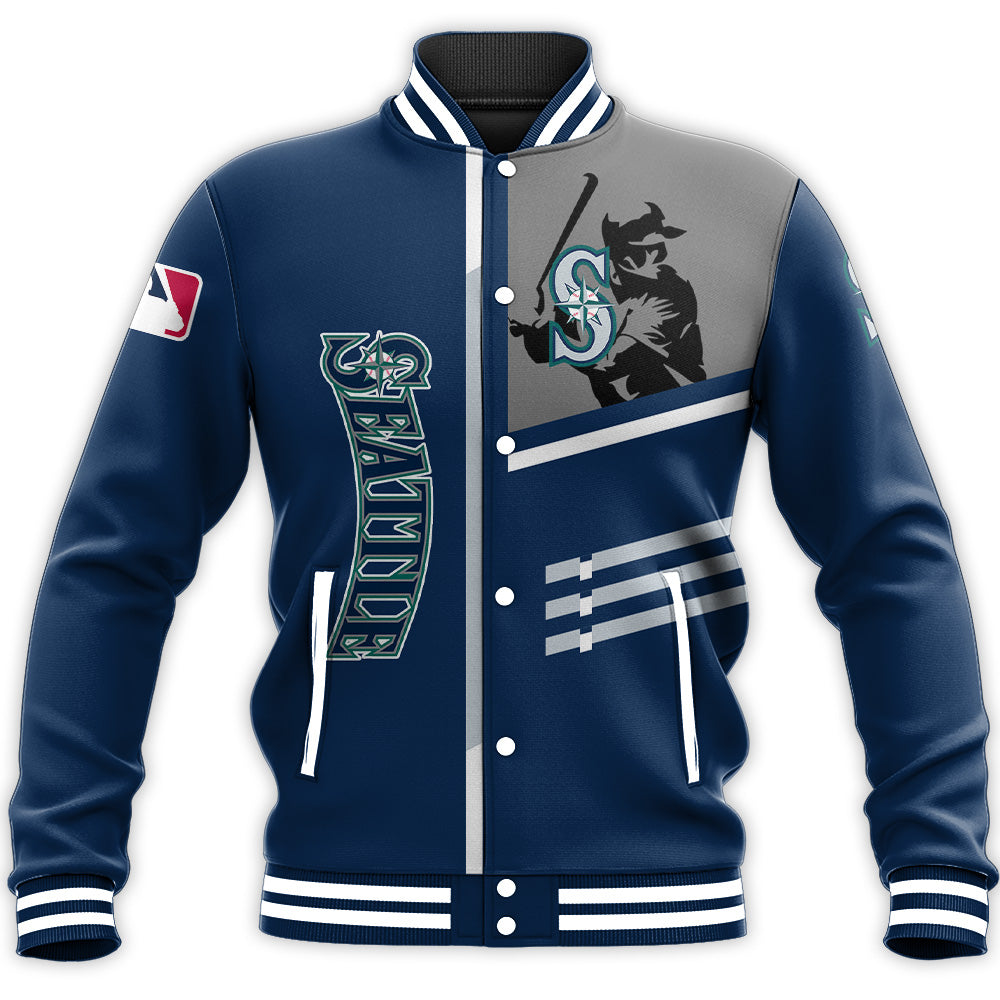 seattle mariners baseball jacket button up zipper hooded all over print personalized baseball for fan mlb 031h3