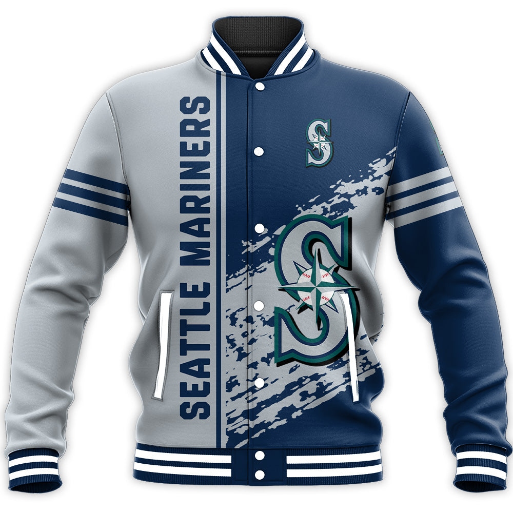 seattle mariners baseball jacket button up zipper hooded all over print quarter style mlb q5hln