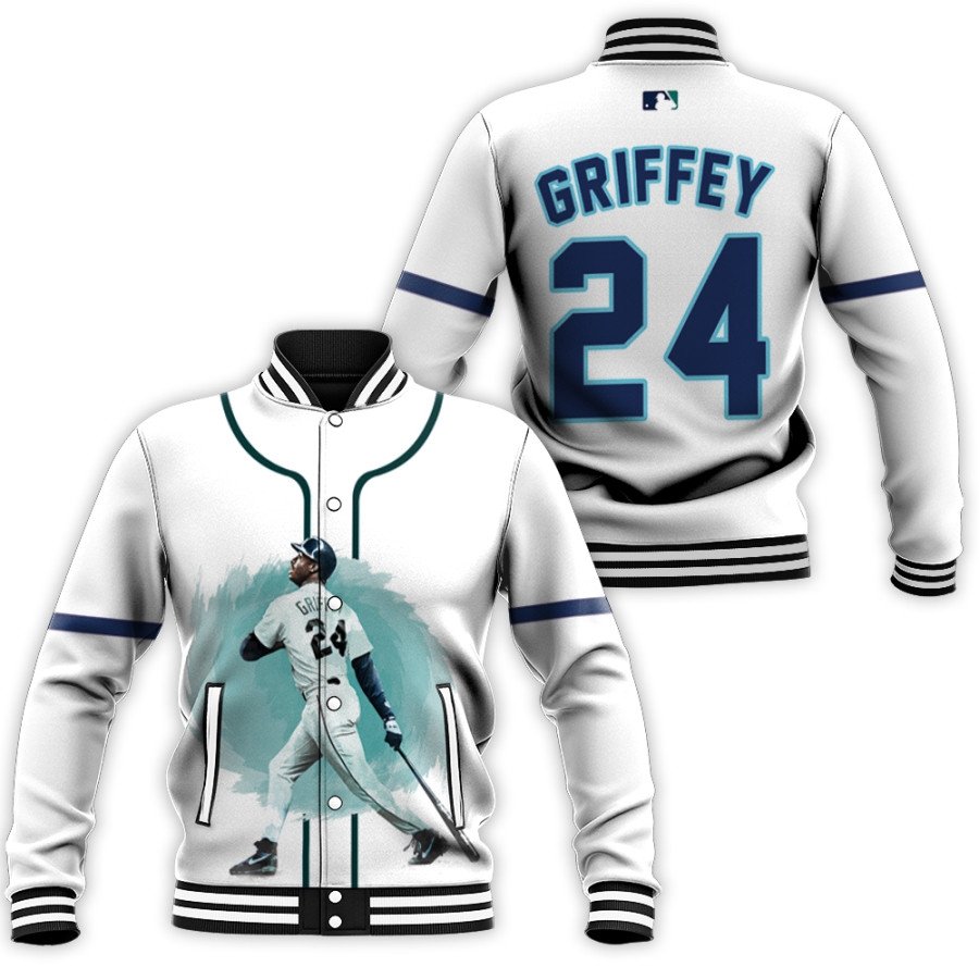 seattle mariners ken griffey jr 24 mlb legend player baseball white 3d designed allover gift for mariners fans baseball jacket button up zipper hooded all over print mlb iodh4