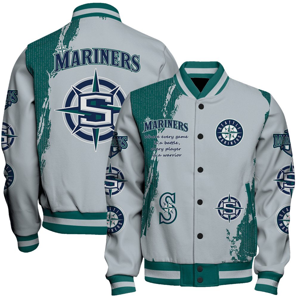 seattle mariners mlb baseball every game is a battle 3d unisex baseball varsity jacket baseball jacket all over print njs6f