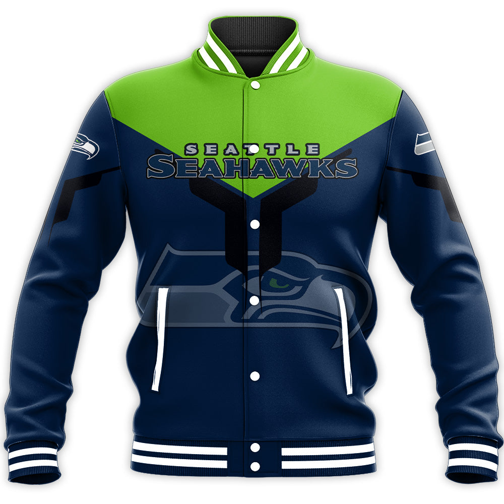 seattle seahawks baseball jacket button up zipper hooded all over print drinking style nfl u1v4n