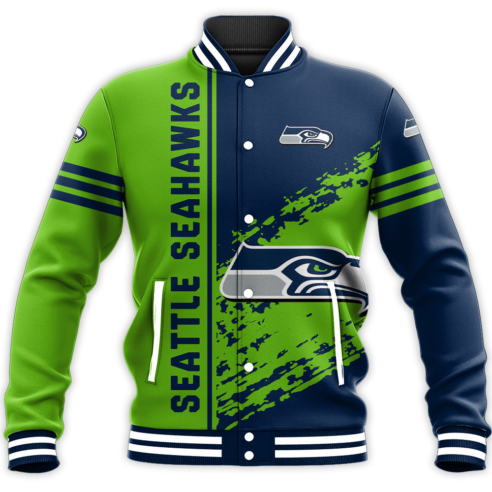 seattle seahawks baseball jacket button up zipper hooded all over print quarter style nfl ys52e