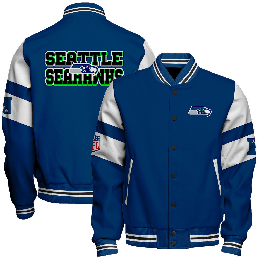 seattle seahawks nfl 2024 national football conference unisex baseball varsity jacket baseball jacket all over print v11 edn4a