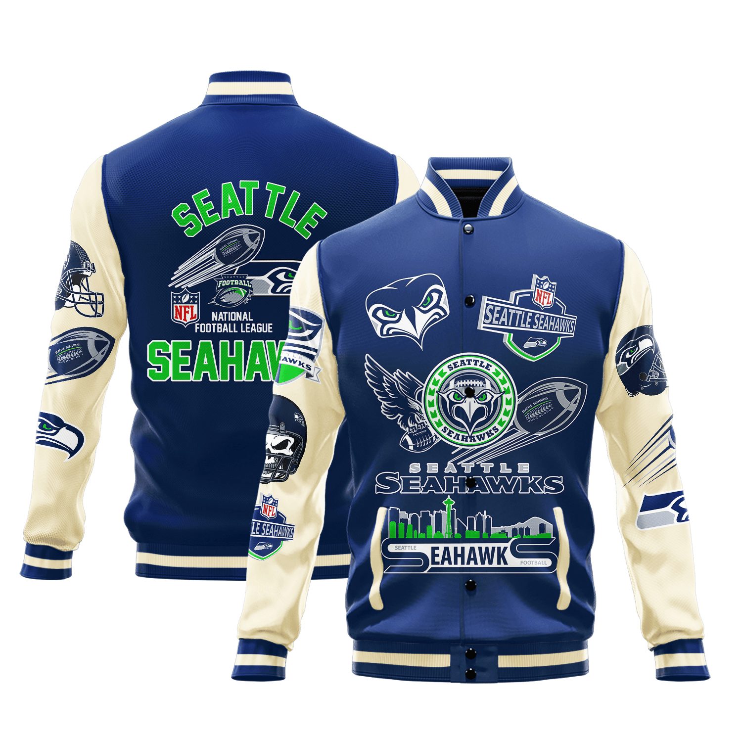 seattle seahawks nfl pattern baseball varsity jacket baseball jacket all over print dl43r