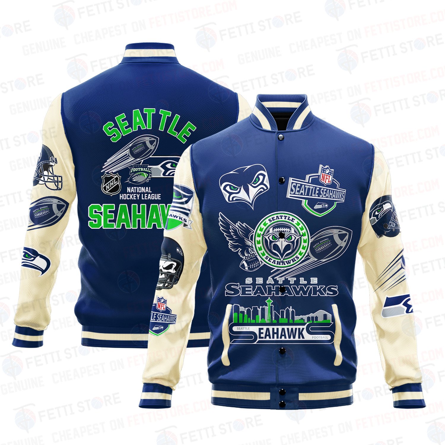 seattle seahawks pattern varsity jacket baseball jacket all over print wf znwea