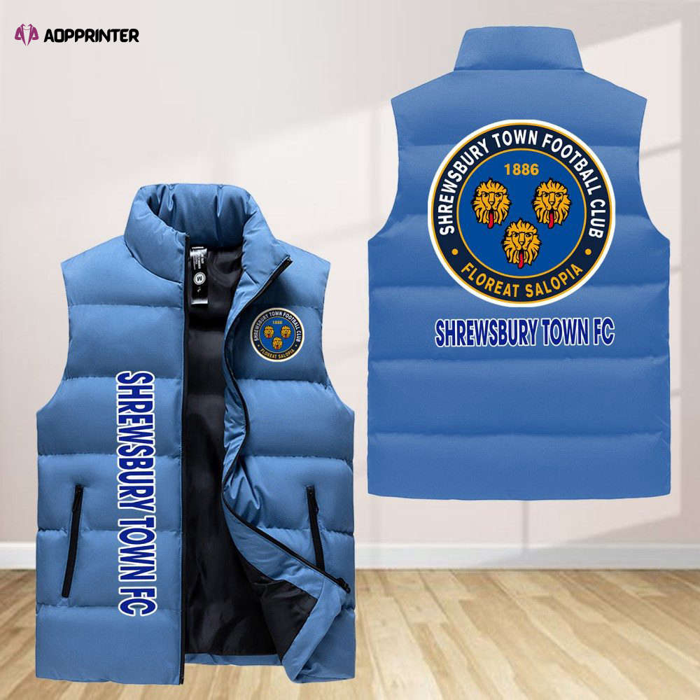 shrewsbury town sleeveless puffer jacket custom for fans gifts